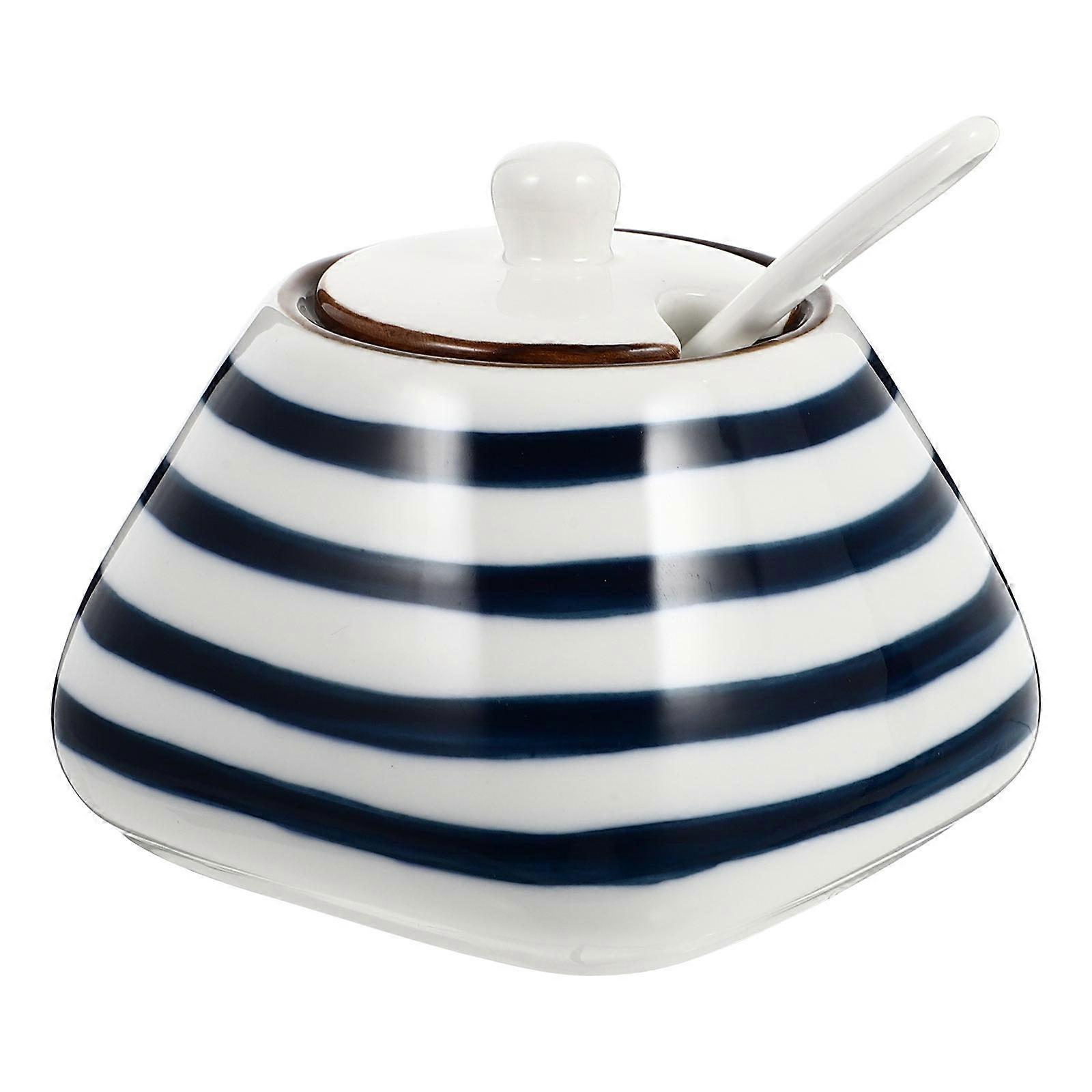 Ceramic Multi-Functional Spice Canister for Kitchen Use 1Set with Spoon Lid