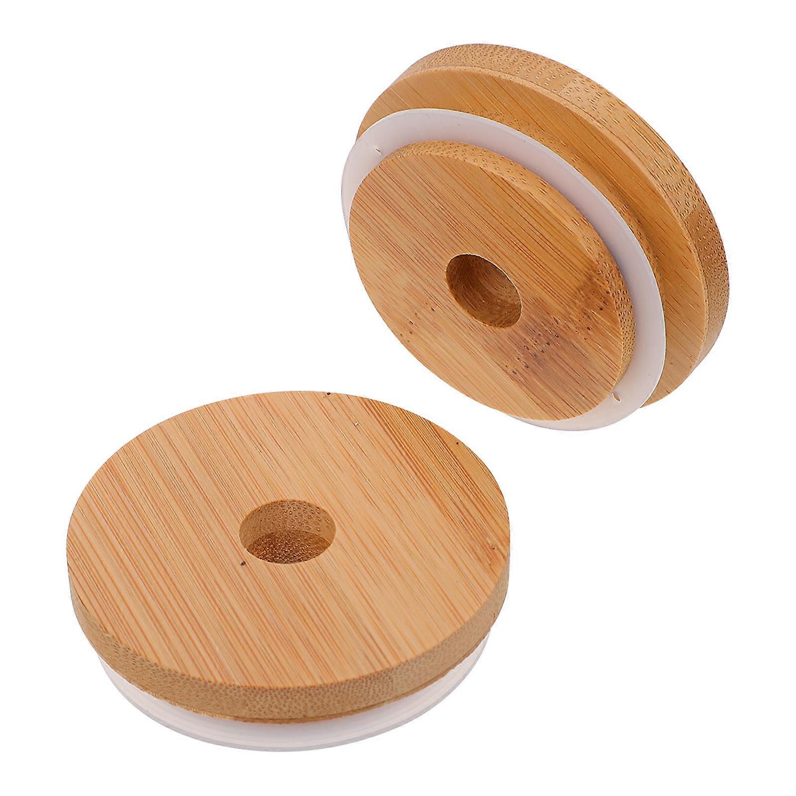Bamboo Mason Jar Lids with Straw Hole for Kitchen Use 1Set Set