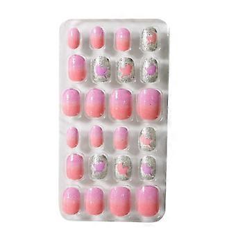 Kids Press On Nails 24PCS Set Cute Cartoon Fake Nails for Girls Reusable Short Full Cover