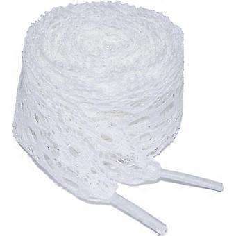 Lot de 2 paires de lacets plats en ruban de 120 cm pour femmes, lacets fantaisie de 3 cm de large pour baskets, décoratifs et confortables – Blanc