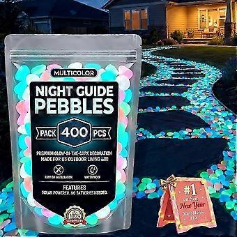 Colorful Luminous 400Pcs Garden Pebbles, Glow in Dark Rocks for Outdoor Fish Tank Aquarium Decorations, Night Guide Stones