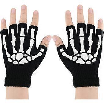 Guantes de esqueleto luminosos Guantes de costum elástico Guantes de calavera sin dedos Un par