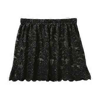 Damen-Top mit floraler Spitze, Lagenlook, ausgestellter Rock, Faltenrock, verlängerter Saum, Hemd, schwarz