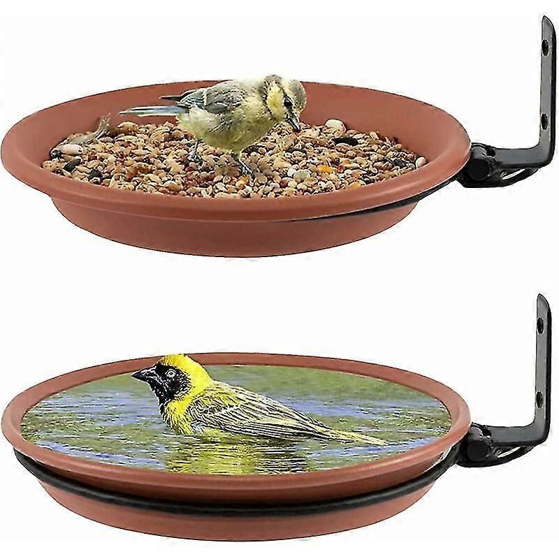 2 PCS Brown Bird Waterer Feeder Bath Set