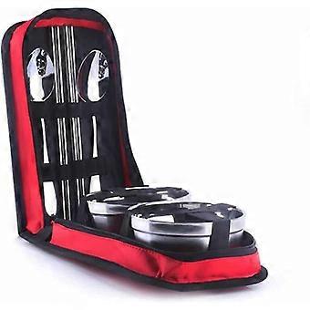 Piquenique Turista Set Outdoor Inoxidável Aço Mesaware Camping Cutlery Chopsticks Spoon Bowls Bag Dinnerware Travel Toolsred1set