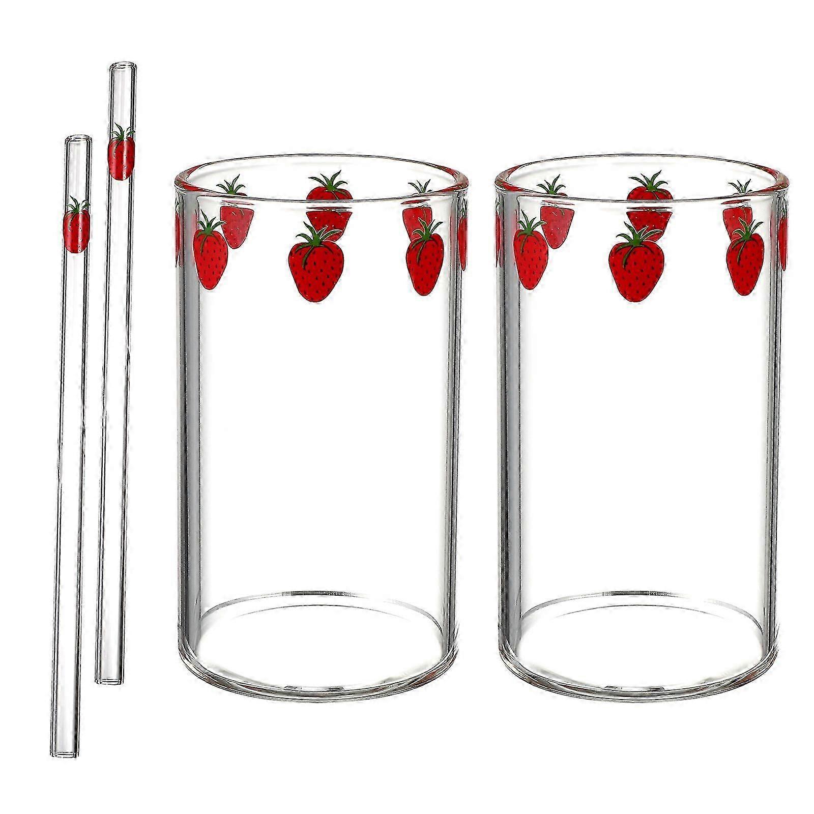 Reusable Glass Straw Cups Set, Drinking Beverage Cups, 2 Pcs