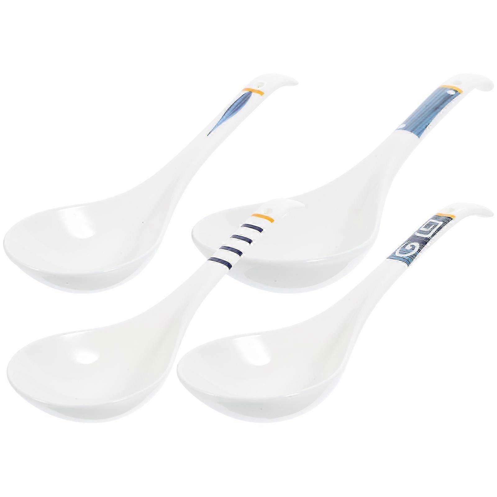 Multipurpose Ceramic Spoon for Soup 4Pcs Assorted Color Set