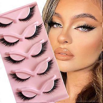 Luxurious Cat-Style False Eyelashes, 5 Pairs Super Dense Fluffy Multi-Layered Reusable, Natural Look with Hypoallergenic Adhesive
