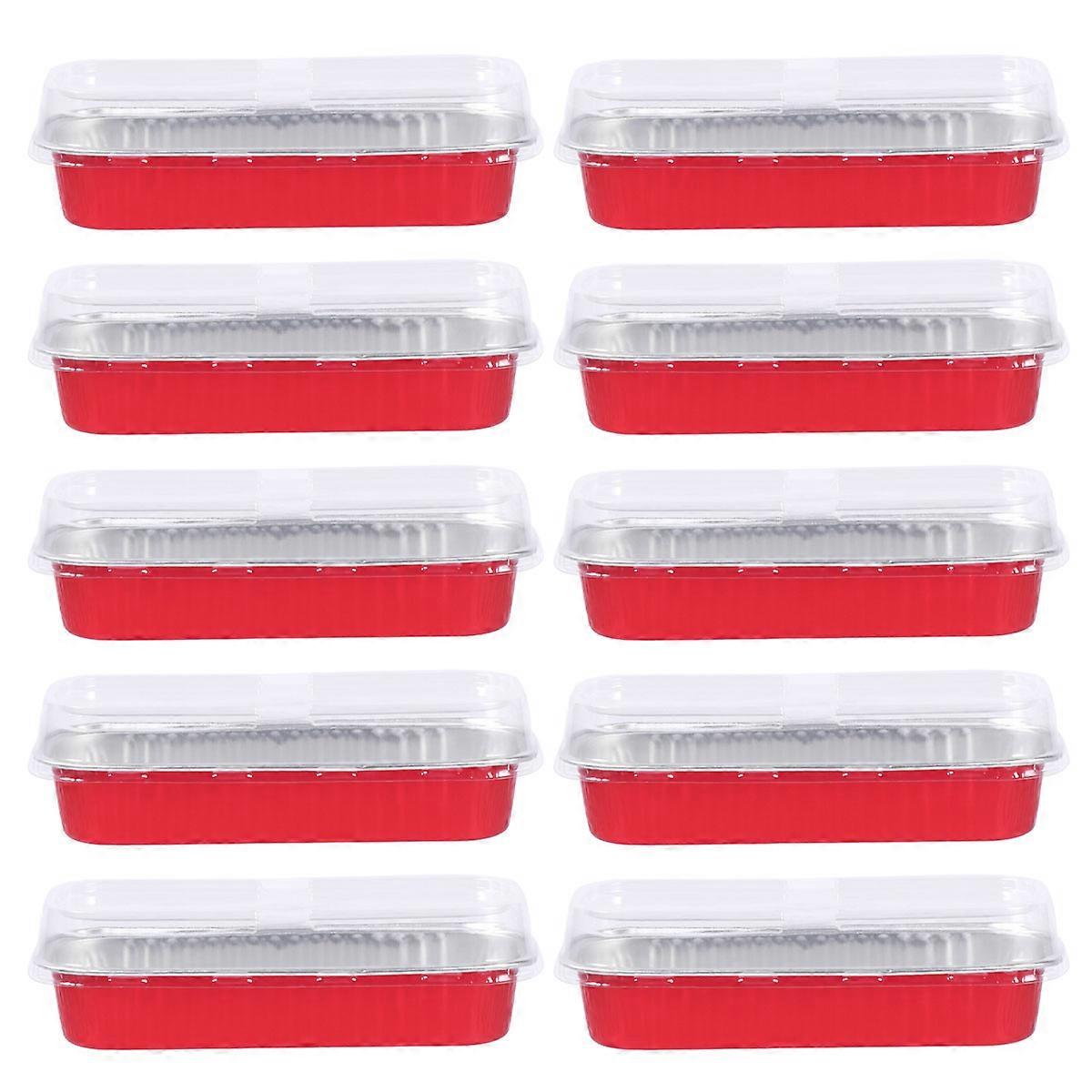 10pcs 200ml Rectangular Aluminum Foil Baking Boxes Disposable Dessert Mold Baking Pans Bakeware (Red)