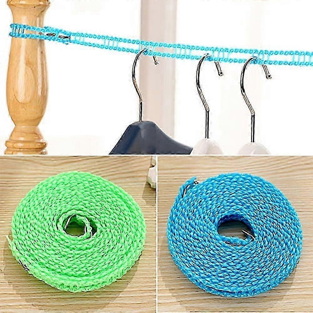 Portable windproof clothesline with 2 irregularly shaped hooks, single strand