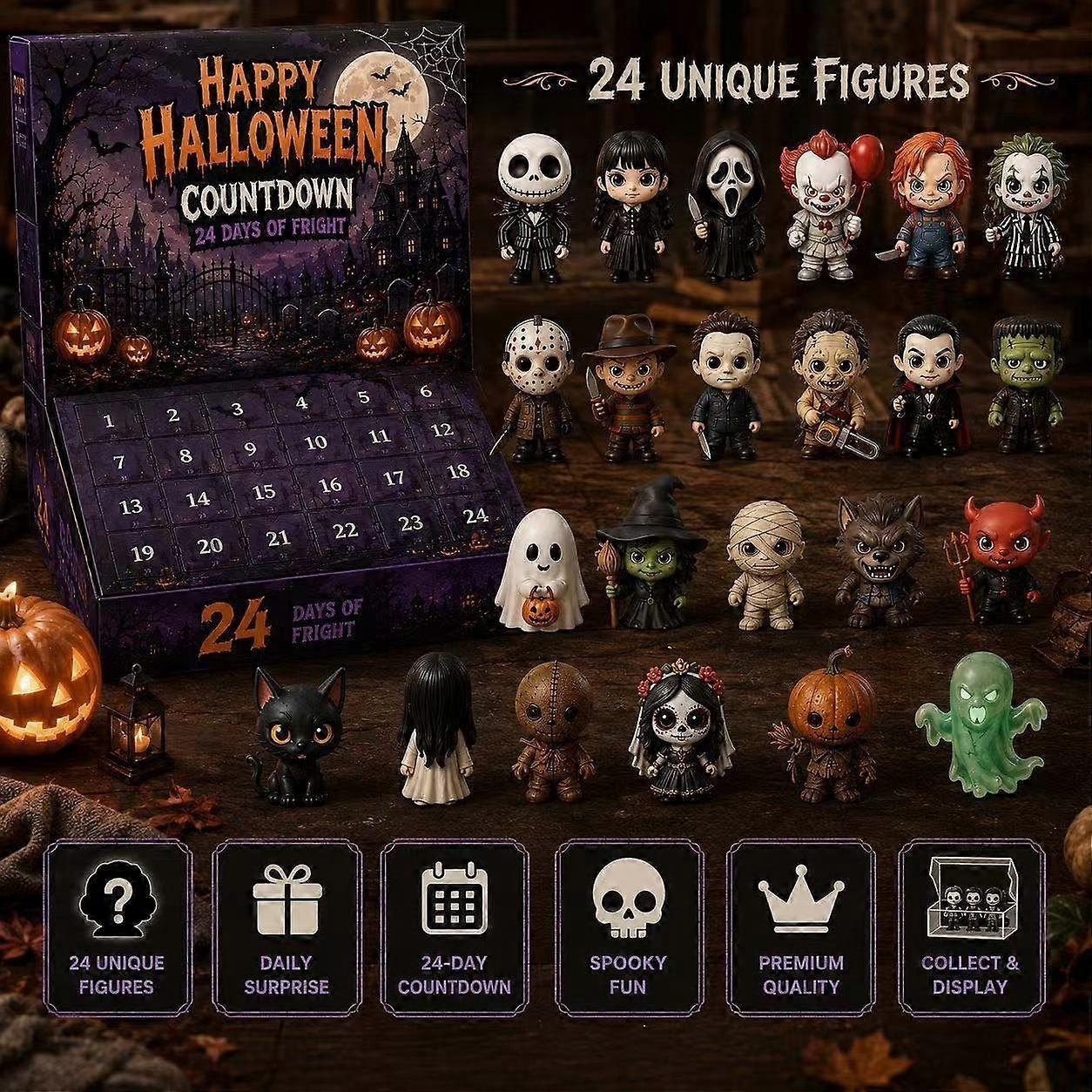 Halloween Countdown Calendar Featuring 24 Unique Spooky Figures