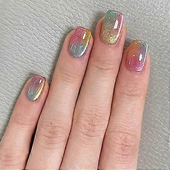 24 uñas postizas acrílicas cortas con purpurina
