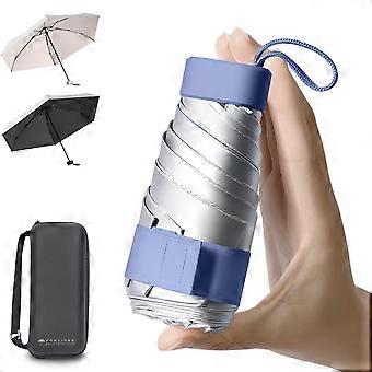 Compact Travel Umbrella UPF50+ Sun Rain Protection, Windproof Mini Folding Design with Waterproof Case (Silver/Navy Blue)