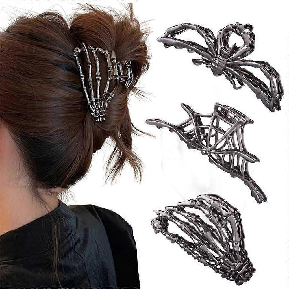 Spider Skeleton Web Metal Hair Clips