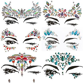 Veeki Halloween Face jewels festival Women Face Gems Glitter 6 Sets Rhinestone Rave Festival Face Jewels,Crystals Face Stickers Eyes  Body Temporary T