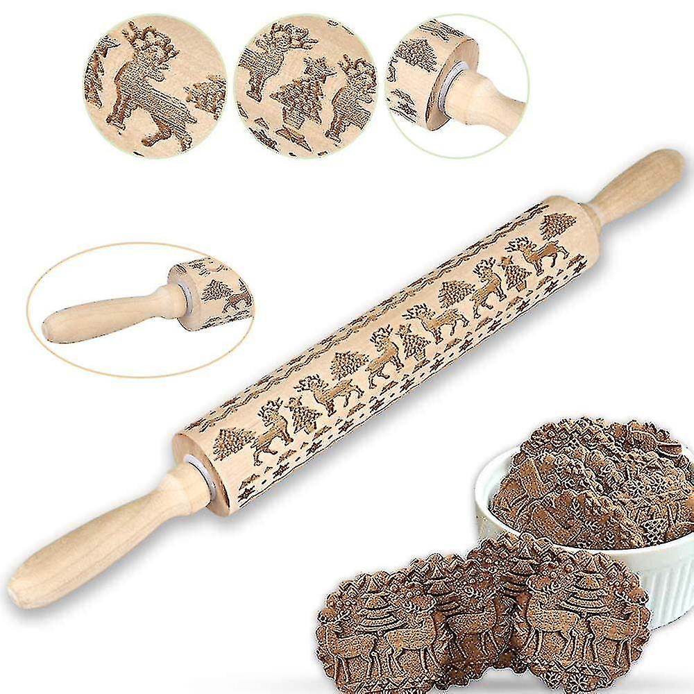 Embossed Wooden Rolling Pin, Engraved Embossing Rolling Pin