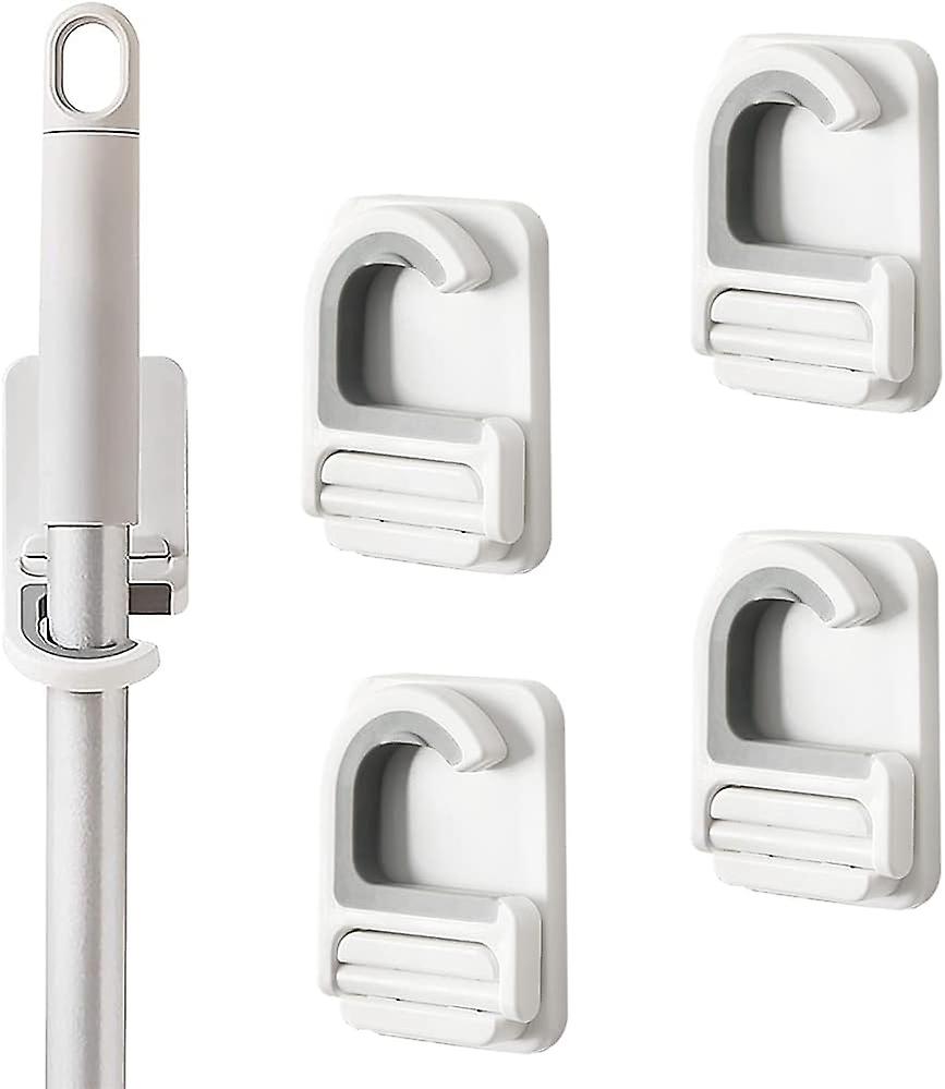 Pieces Wall Mounted Broom Holders, Self Adhesive Wall Mounted Broom Holder, Self Adhesive Mop Holder, for Kitchen, Garage, Laundry Room, White
