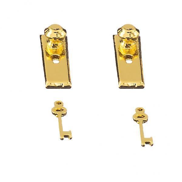 2x2 Pieces Simple Style Door Locks with Keys for 1/12 Dollhouse Miniature Gold
