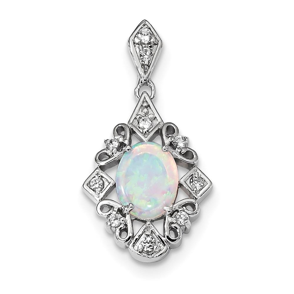 925 Sterling Silver Prong set Hidden bail Simulated Opal and Cubic Zirconia Pendant Necklace 32x17mm Wide-Pendant for Wo