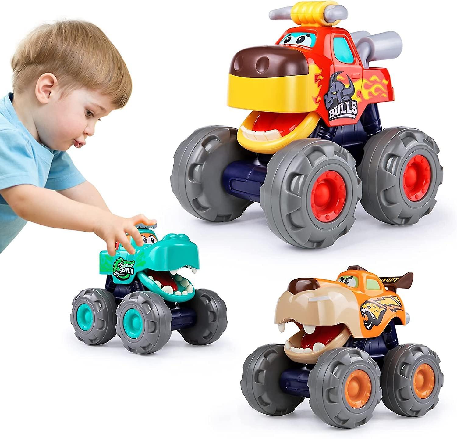 3 Pack Monster Truck, Pull Back Push n Go Toy Cars