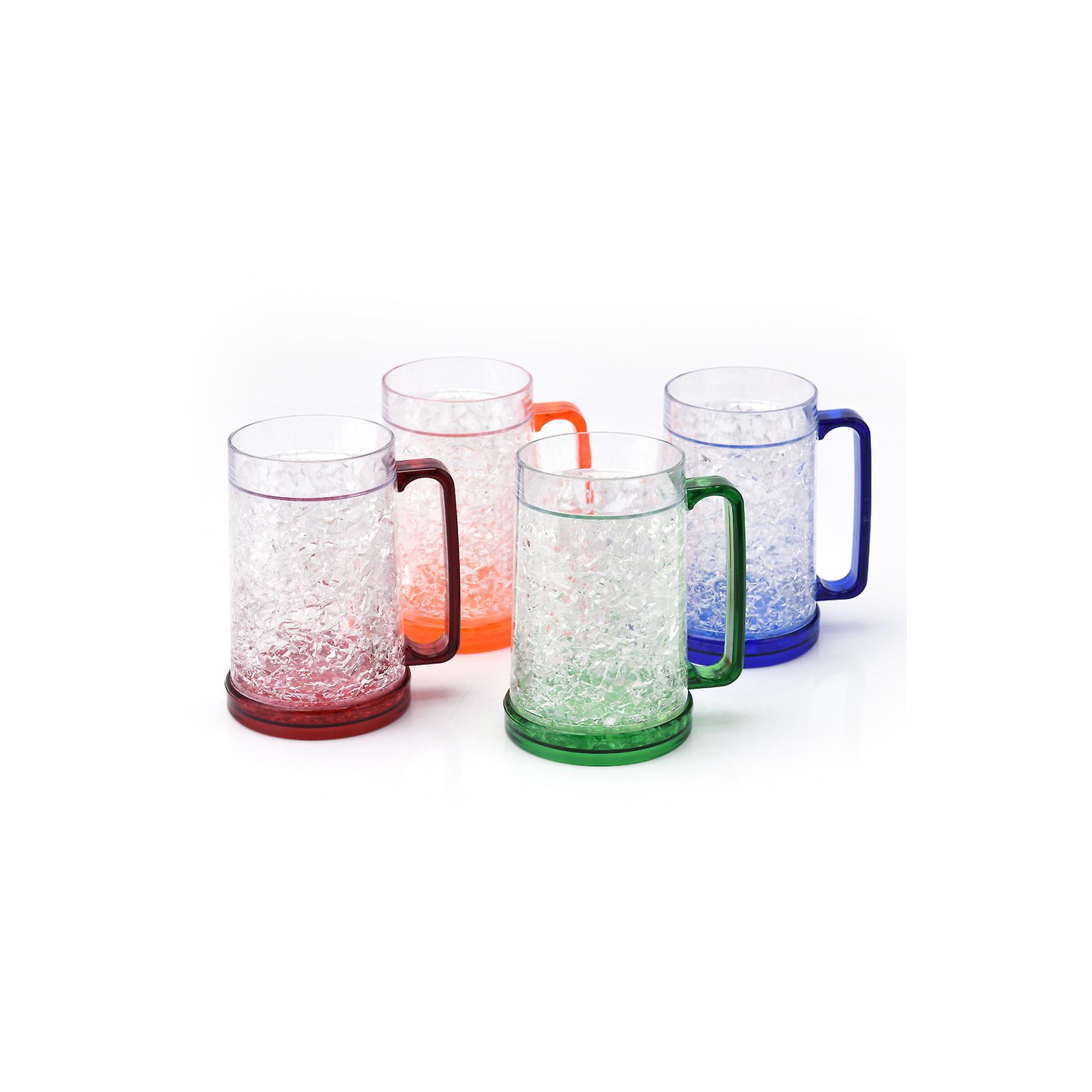 4 PCS Plastic Freezer Beer Mug Double Layers Clear Glasses With Handle
