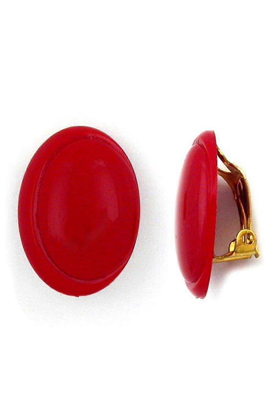 Clip-on Earring Dark Red Glossy Oval Shape - Gl00313