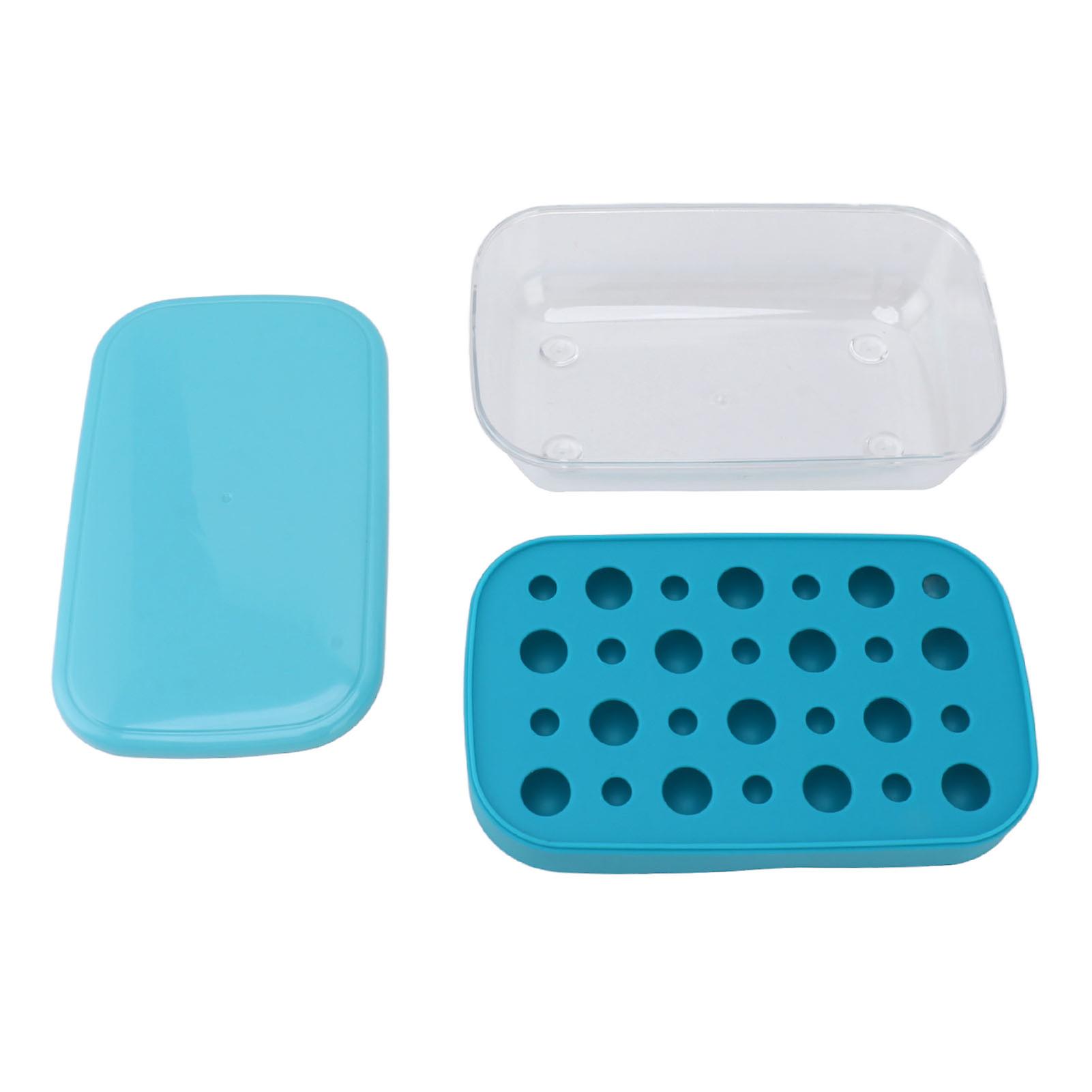 Reusable Flexible Ice Cube Maker Mold Easy Release Round Ice Cube Tray with Lid Bin Multi Layered Blue