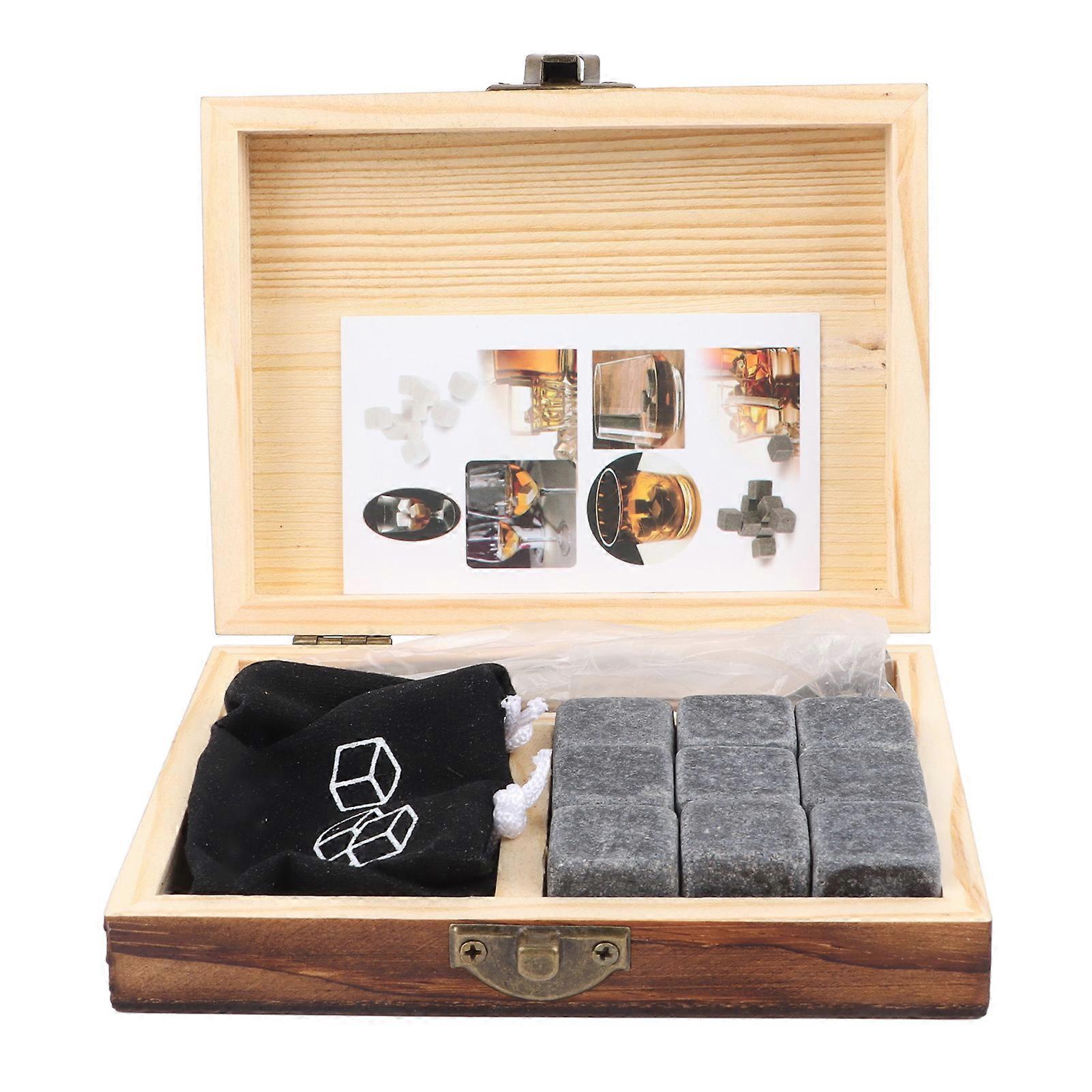 Black Whiskey Stones Set with Portable Chilling Cooler, Tweezers, and Stylish Storage Box - Drinking Gift