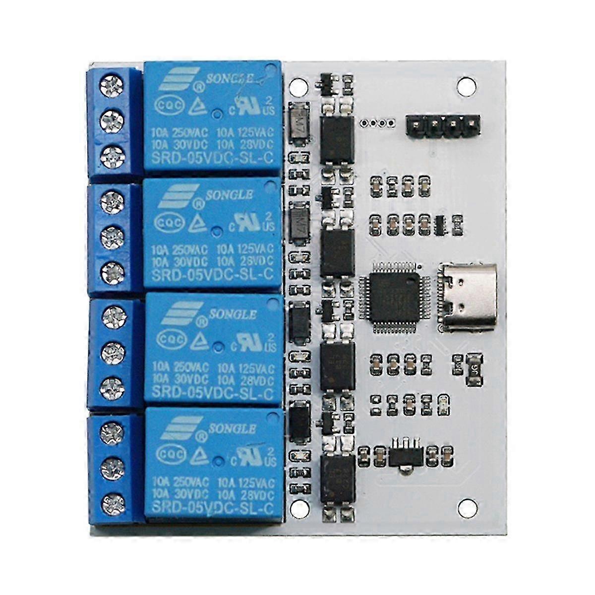 Relay Module 4 Channel USB to CH340 Serial Control Relay Module Optocoupler Protection TYPE-C Inter