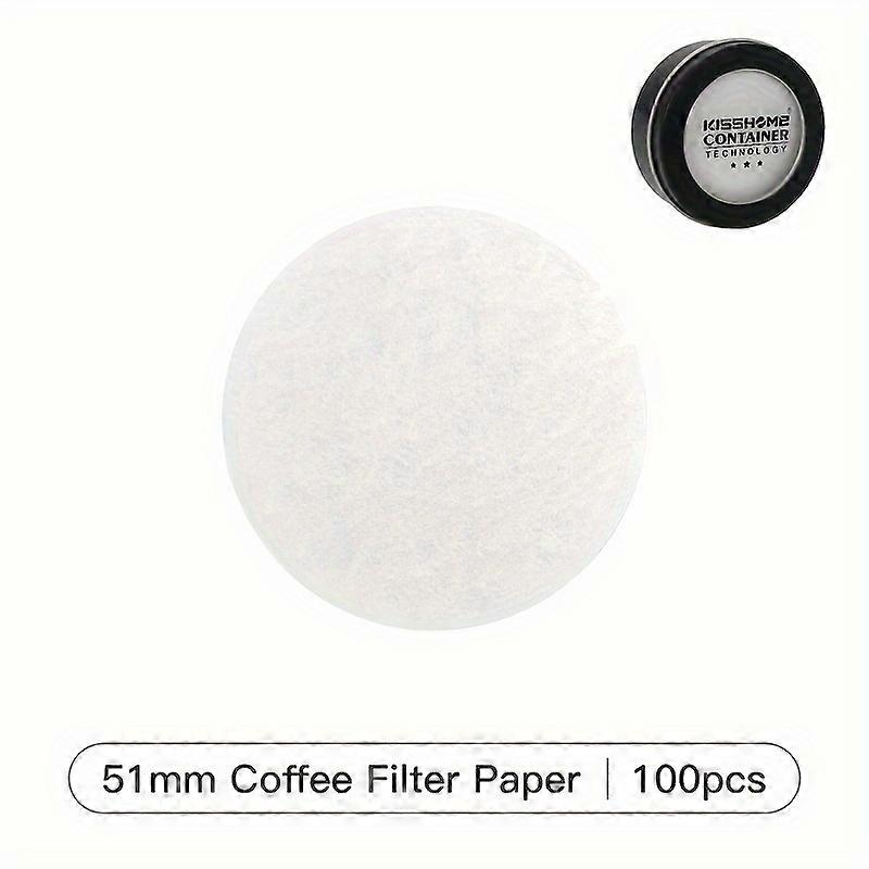 KISSHOMEコーヒー濾紙セット - 金属製の箱に入った1層の使い捨て白いフィルター、51mm、53mm、58mmのエスプレッソバスケットに適合、醸造用多目的、お茶