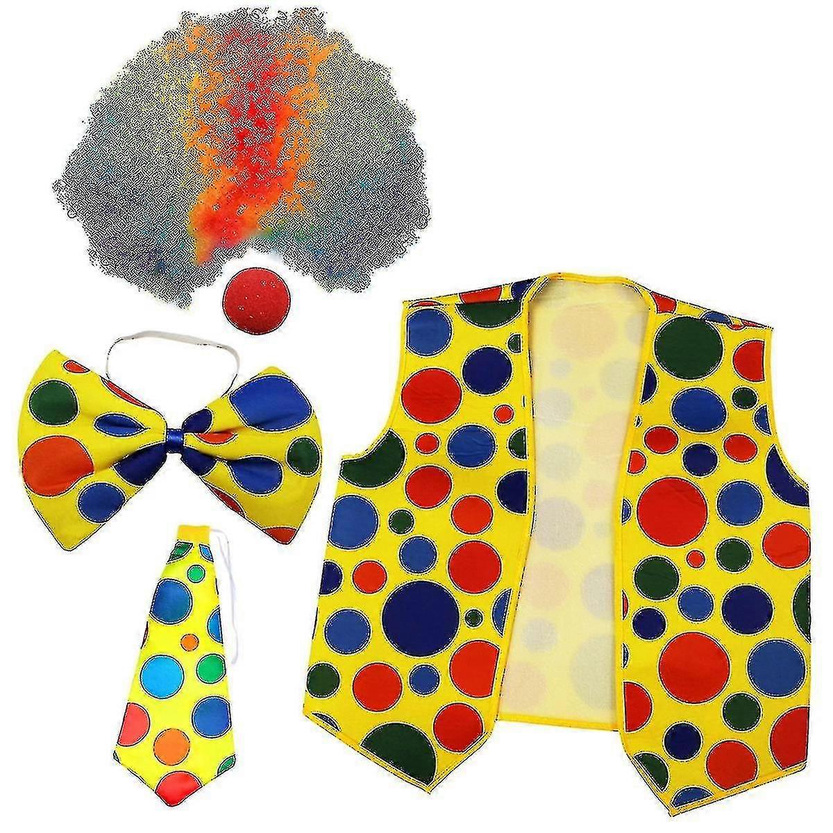 5 חבילת תחפושות ליצן סט ליצן פאה אפוד אף לעידוד מסיבות קוספליי קרנבלים להתחפש