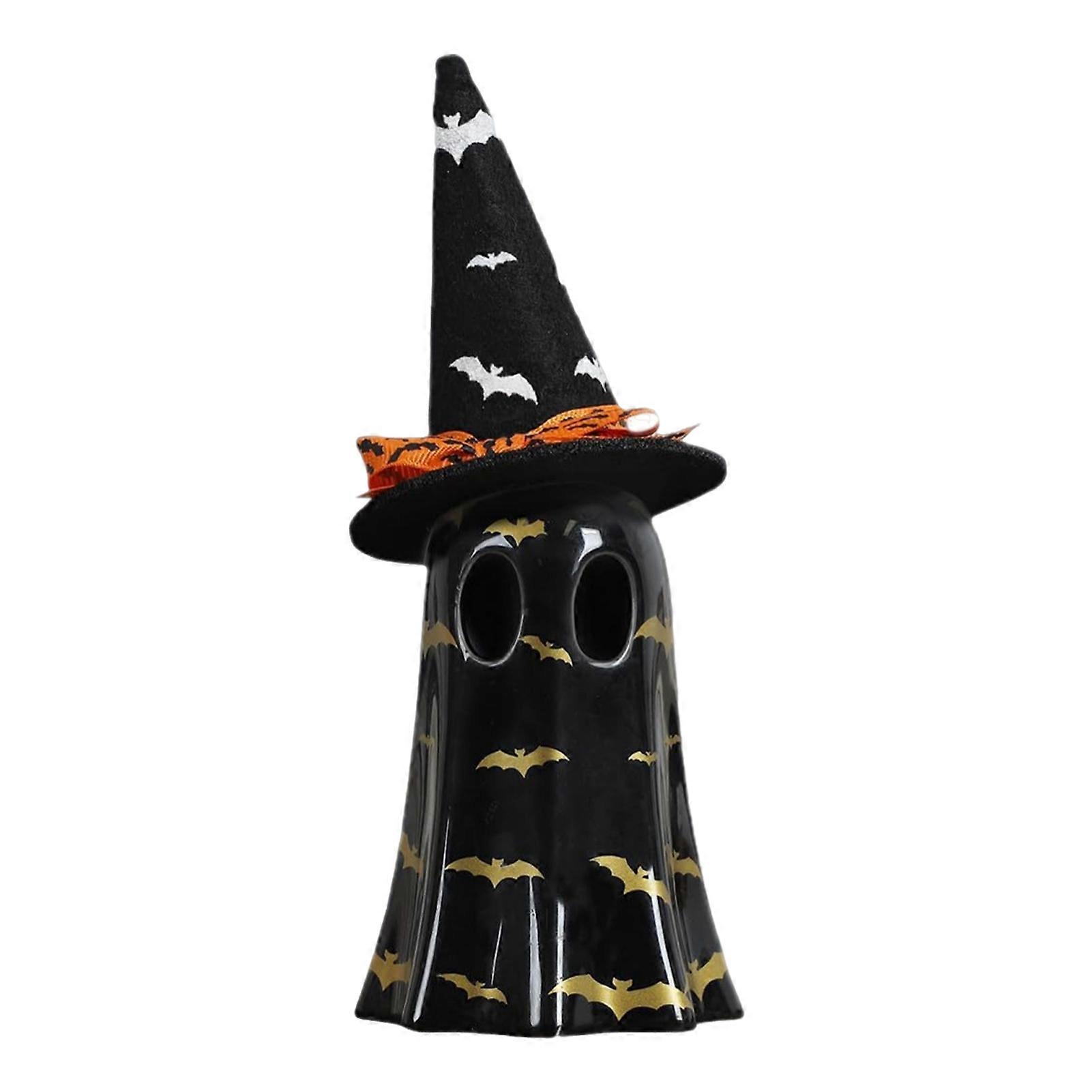 Halloween Ghost Ornament Resin Ghost Figurine with Witch Hat Ghost Desktop Decoration for Home Halloween Decor