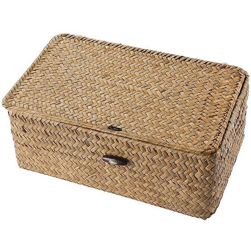 Rattan Storage Basket,Straw Seaweed Basket, Hand-Woven Storage Basket Multipurpose Container with L