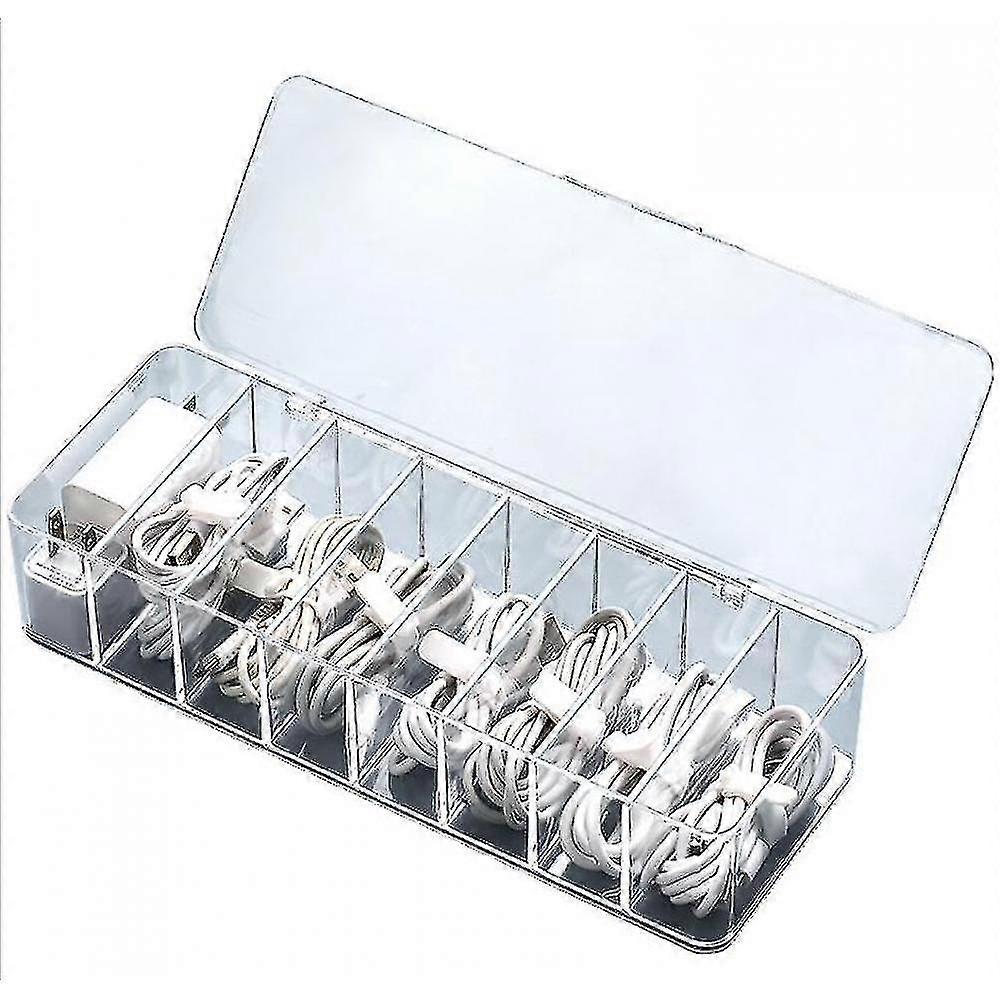Transparent Dustproof Electronic Accessories Cable Charger Wires 8 Grids Storage Box