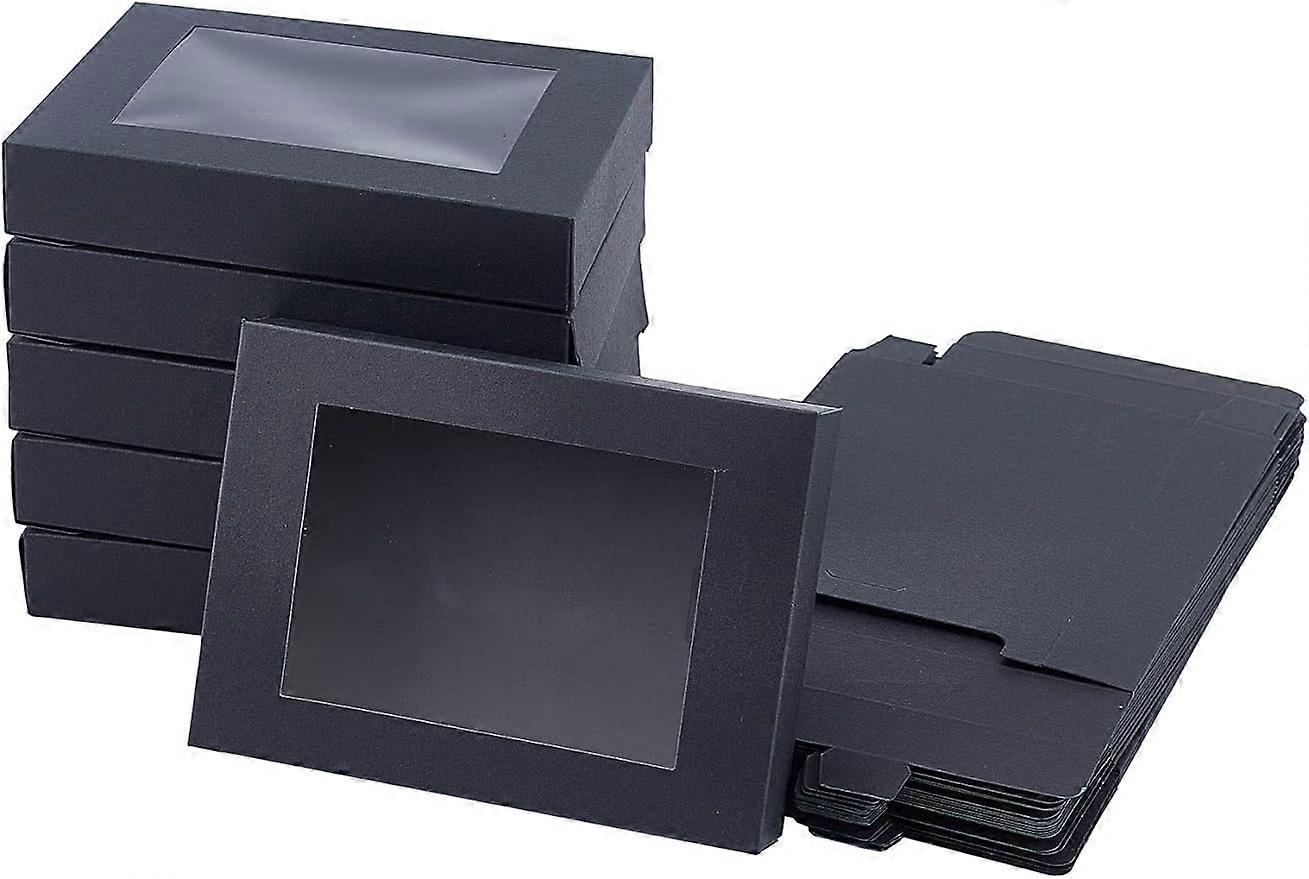 24Pcs Black Gift Box Fold Paper Boxes Cookie Boxes Bakery Boxes Kraft Treat Boxes with Window