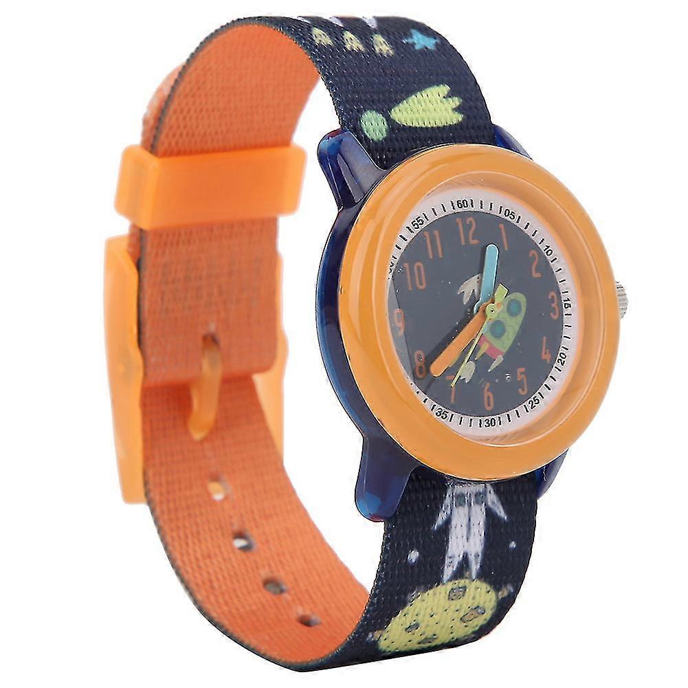 OrangeCartoonPatternWaterproofRibbonStrapQuartzChildrenWatch