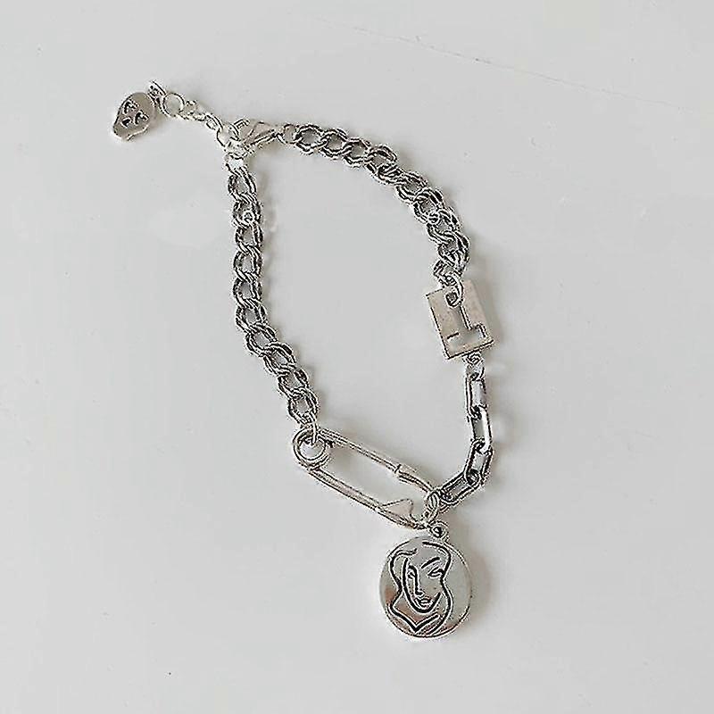 925 sterling silver thick chain bow-knot circle bracelet