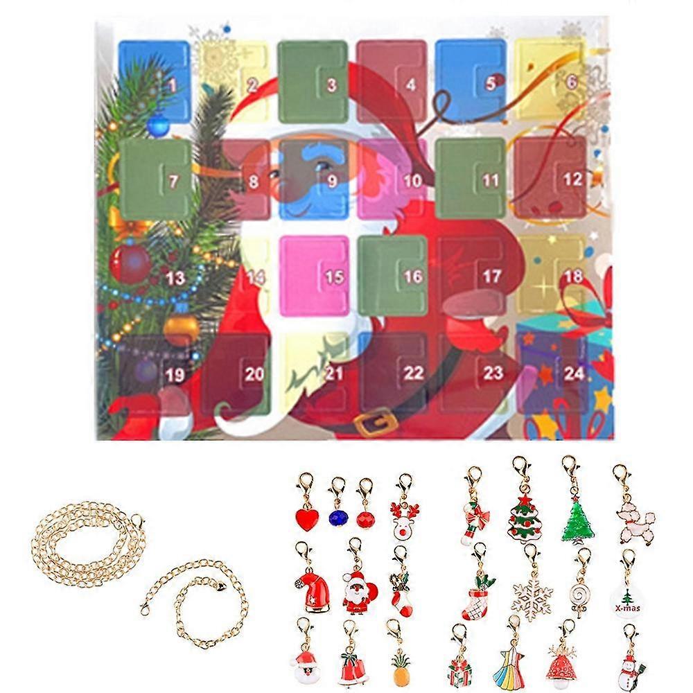 Calendário do Advento de Natal 2023 Pulseira de Moda Diy Conjunto com Charms Beads 24 Dias Joias Confecção Kit