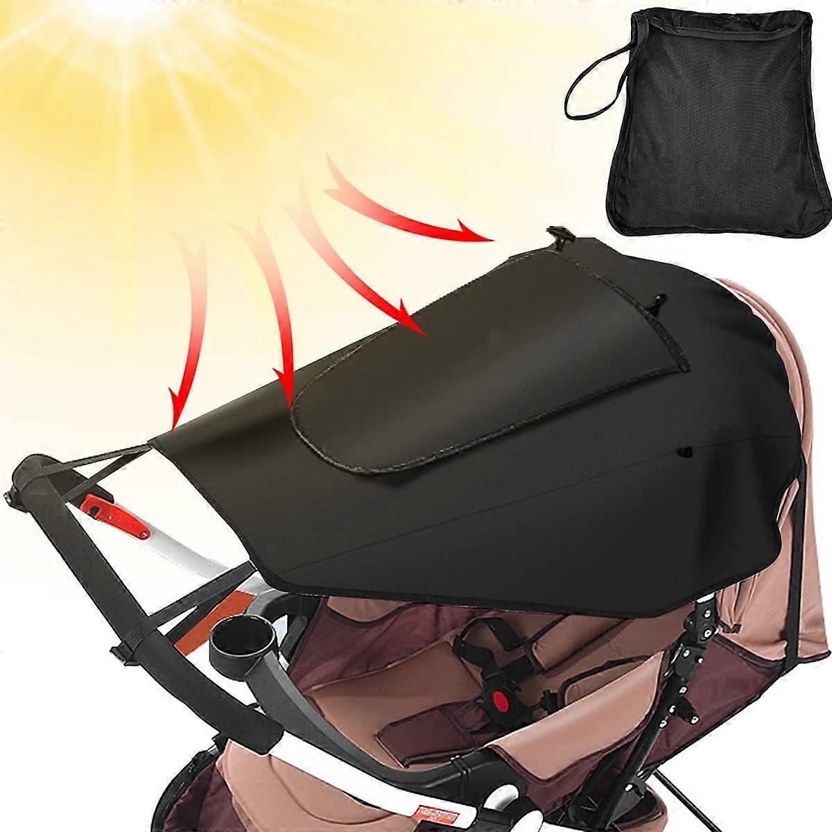 UV 50+ Protected Stroller Shade Sail: Universal dustproof, windproof, with oversized windows and wings. (black),2024 Ping
