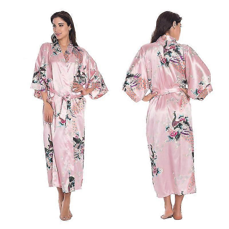 Kvinnor Lyx Soft Silk Satin Kimono Robe Klänning Lång Badrock Nattkläder Sovkläder