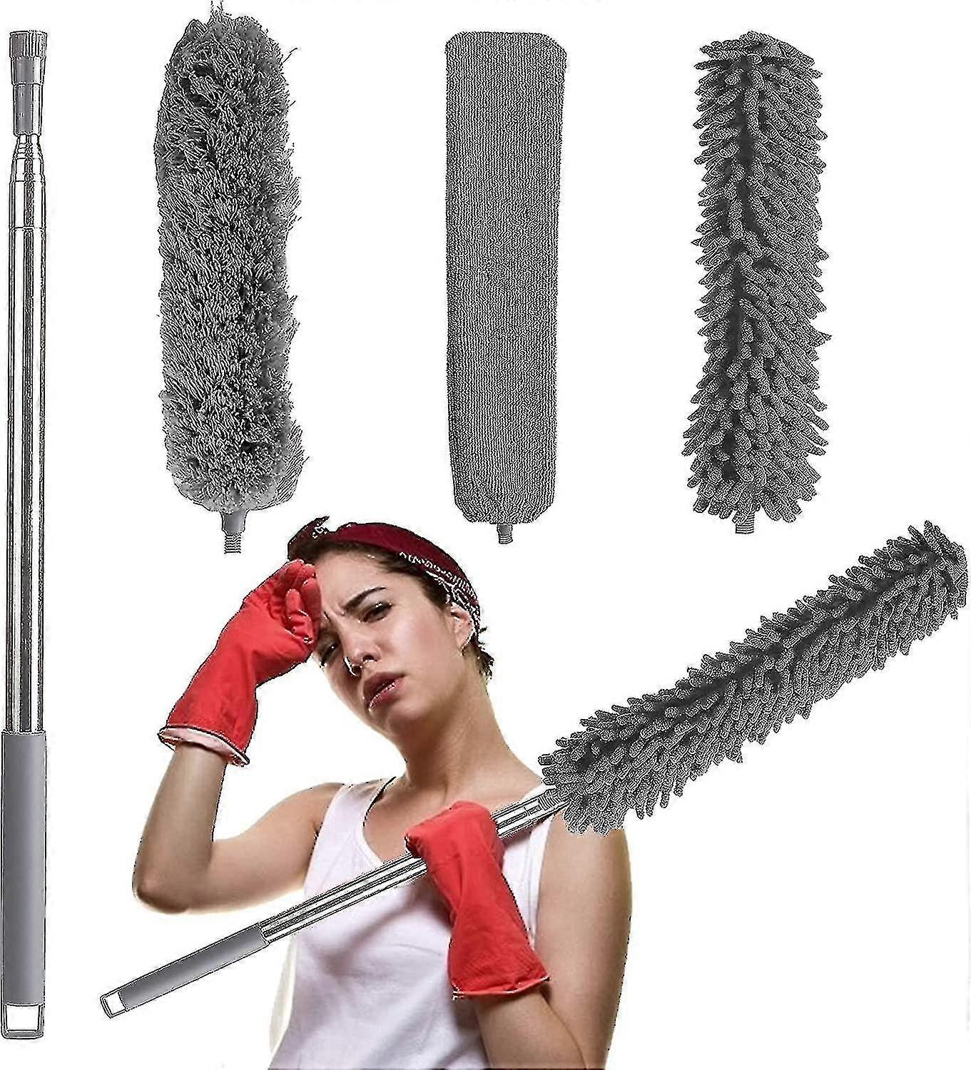 3 En 1 Extendable Duster, 250cm Long Telescopic Duster, Washable Cobweb Remover Gift