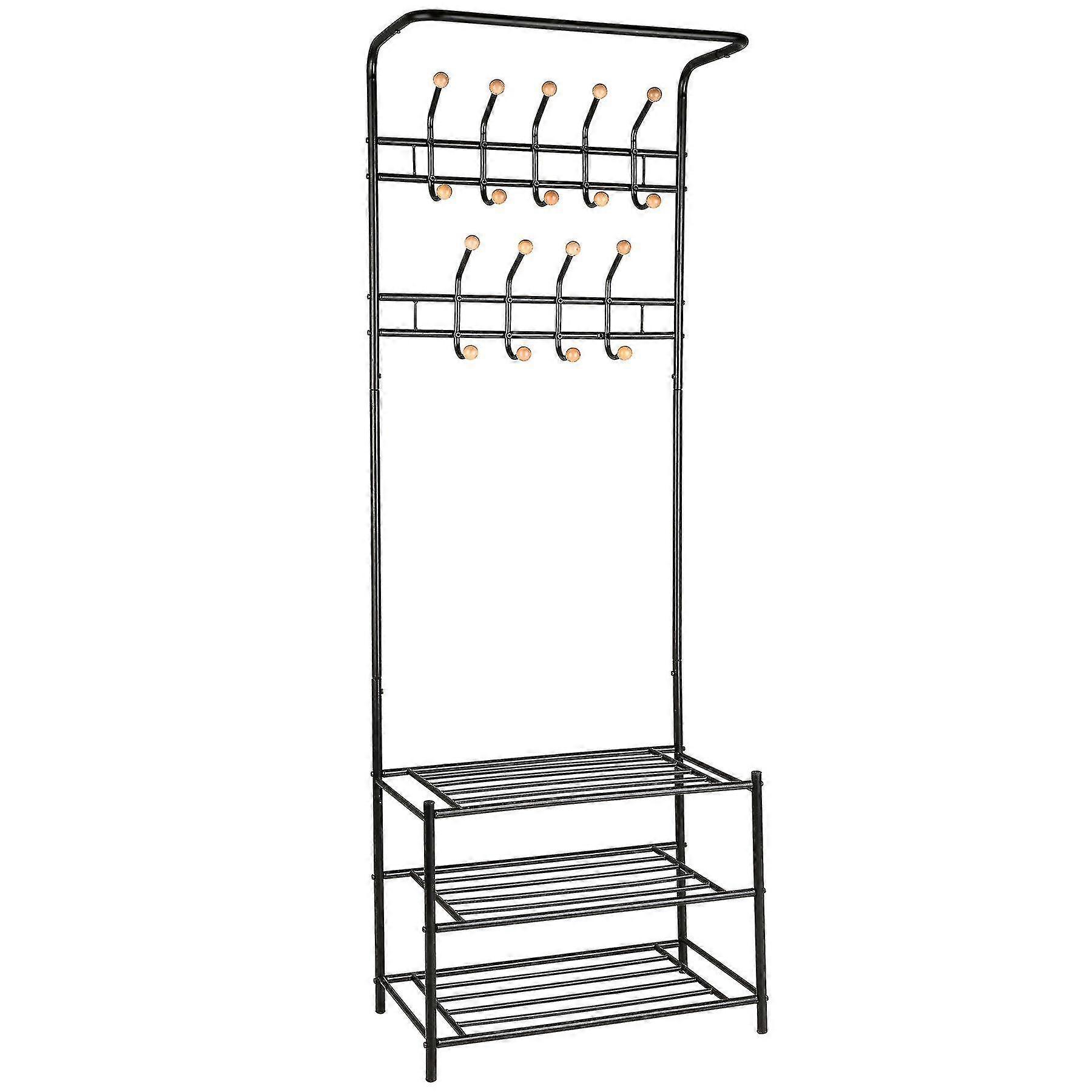 Tectake Wardrobe With Shoe Rack - Black, Steel