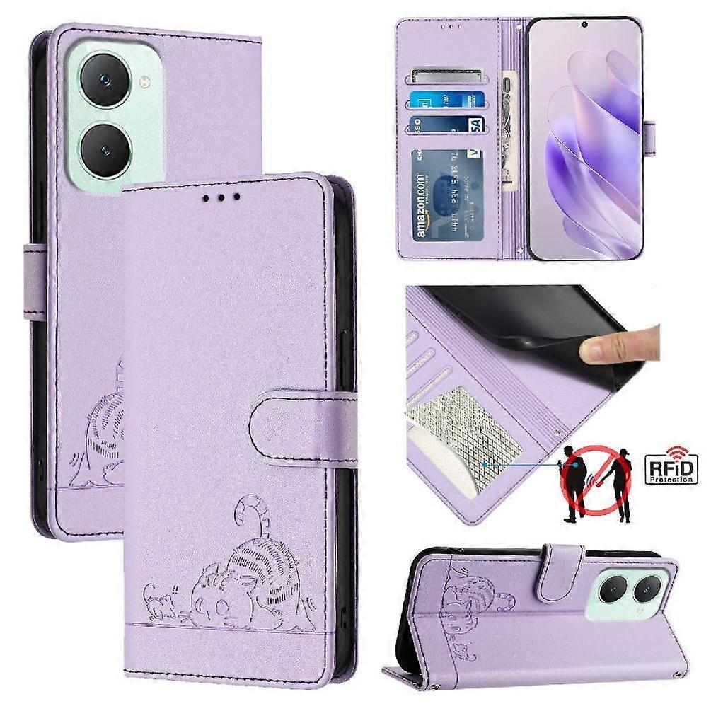 Case For VIVO Y03 4G Cat RFID Wallet Flip Cover Card Slot Holder Kickstand