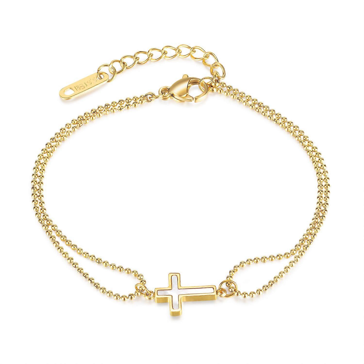 Cross Bead Charm Link Chain Bracelet