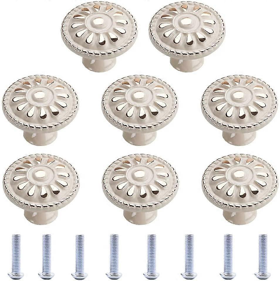Cabinet Knob 8 Pieces Round Drawer Pull Handle Cabinet Knobs Drawer Knob Cabinet Handle Kitchen Drawer Cabinet Door Knobs White Vintage Cabinet Knob