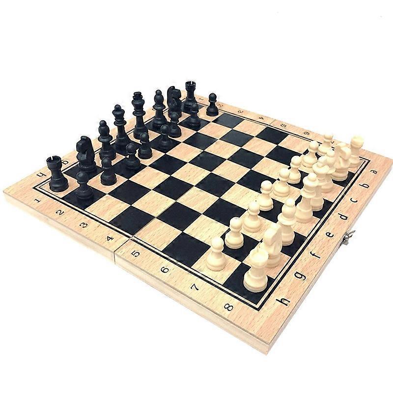 1 Set Chess Game Portable Foldable Durable 3 in 1 Wooden International Chess Checkers Toy Party Supplies