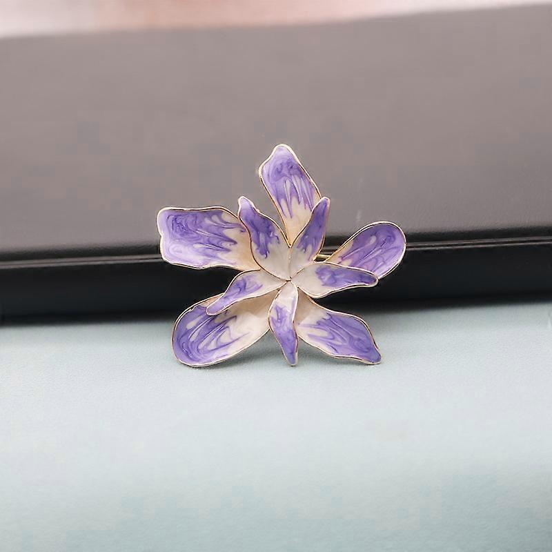 Double five-petal purple flower brooch