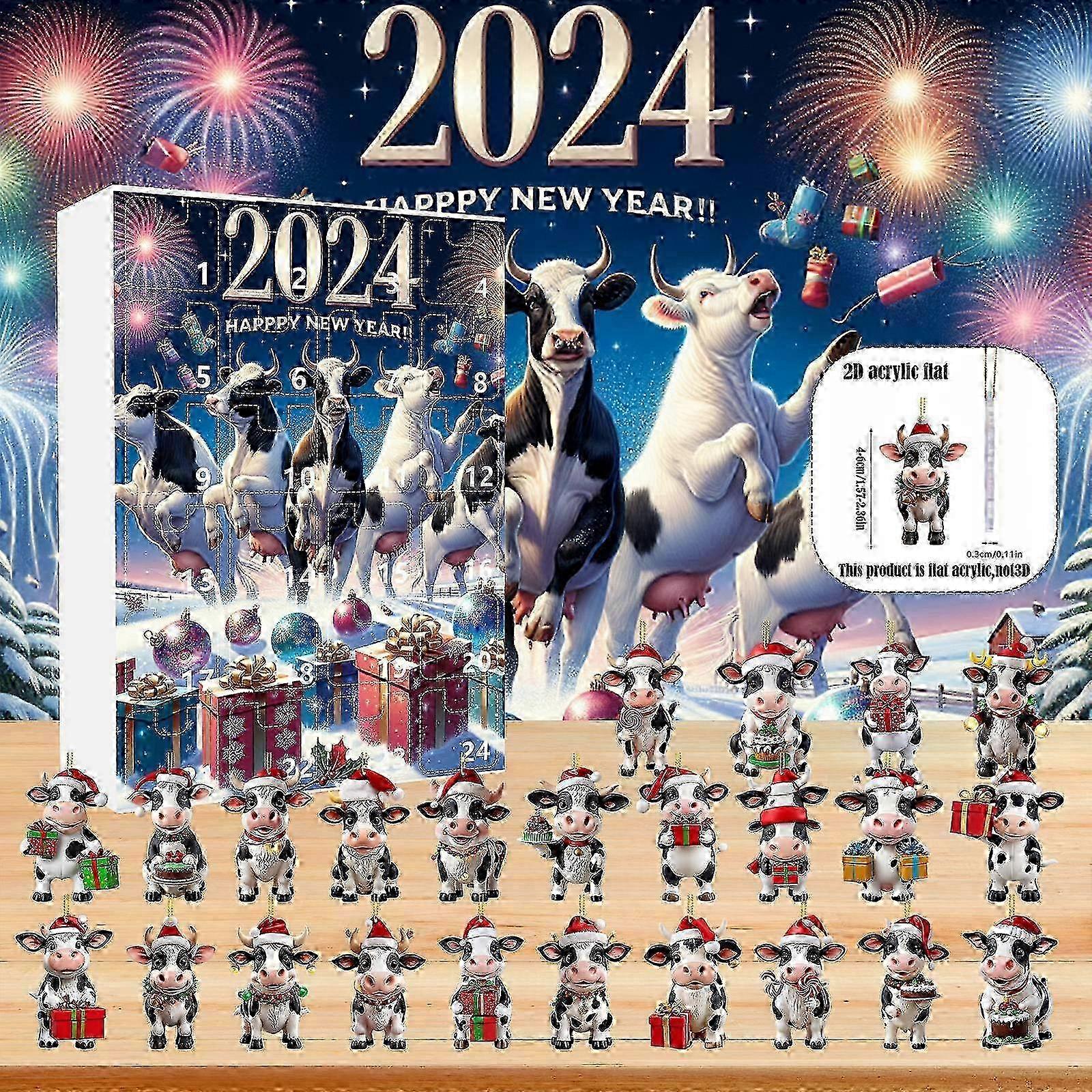 Advent Calendar 2024 Kids 2024 Advent Countdown Calendar 24 Day Christmas Advent Calendar Cute Cow Christmas Ornaments Pendant Christmas Cow Figures