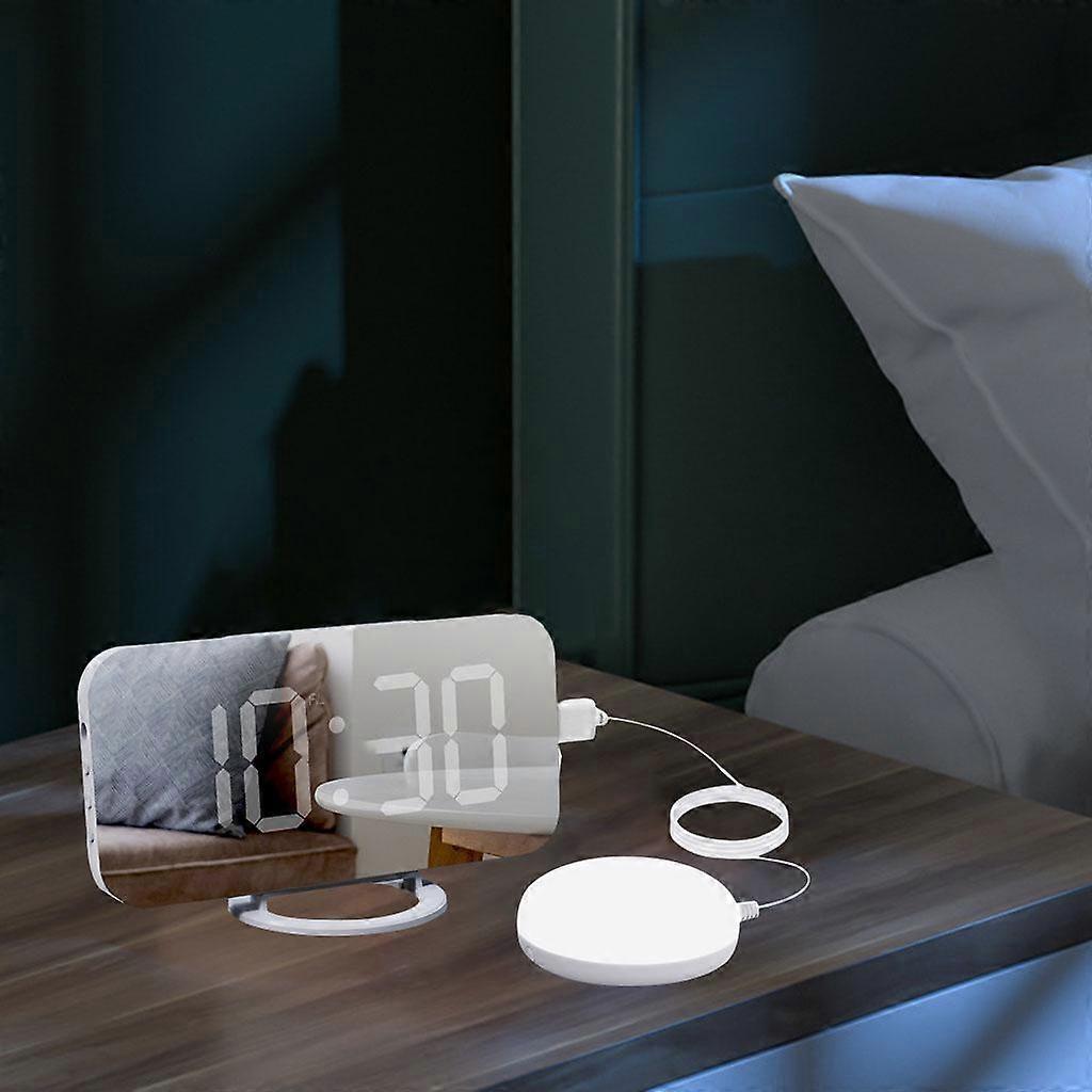 Mirror Alarm Clock Vibrating Clock USB Charging Port Large Number for Seniors Deaf - Black base