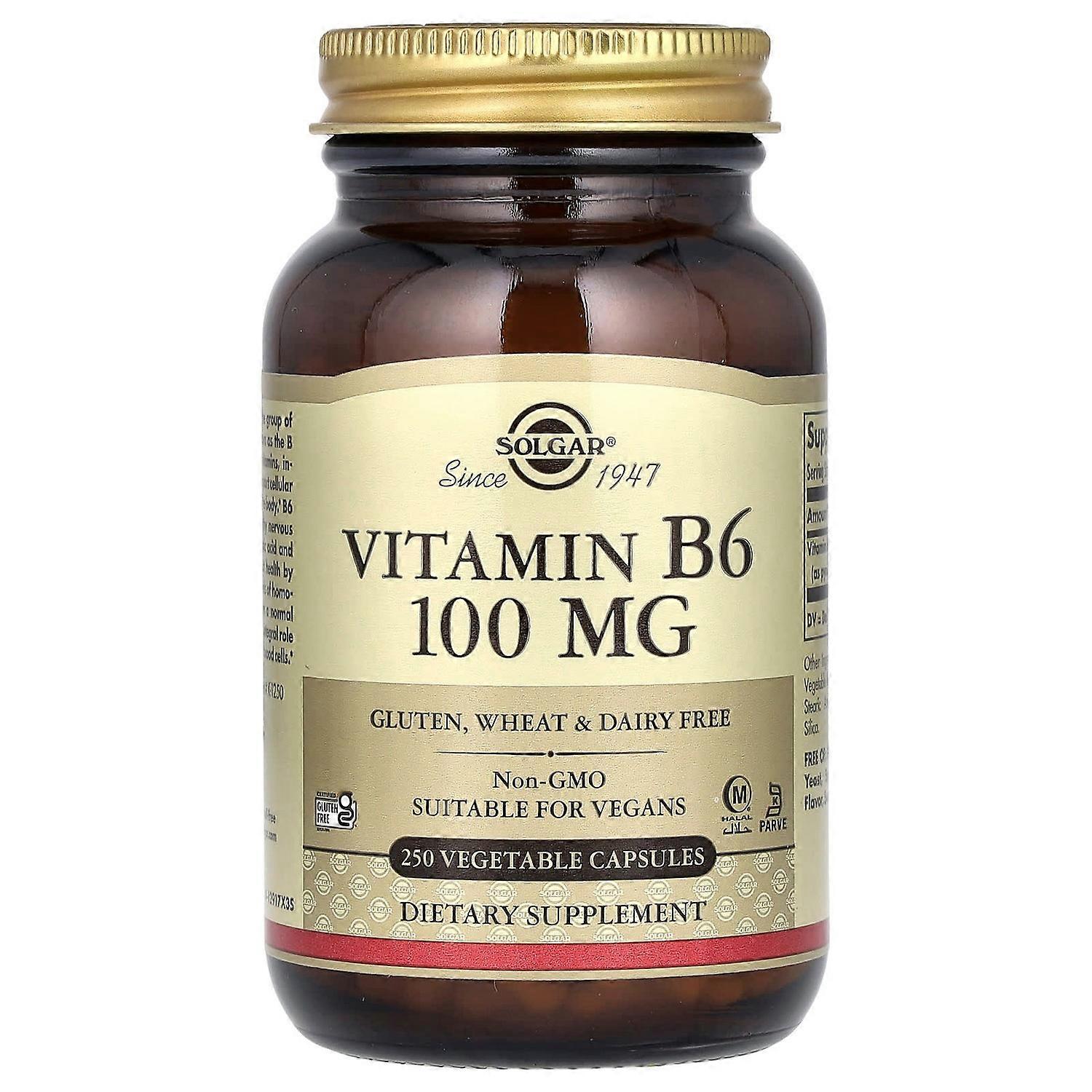 Solgar, Vitamin B6, 100 mg, 250 Vegetable Capsules